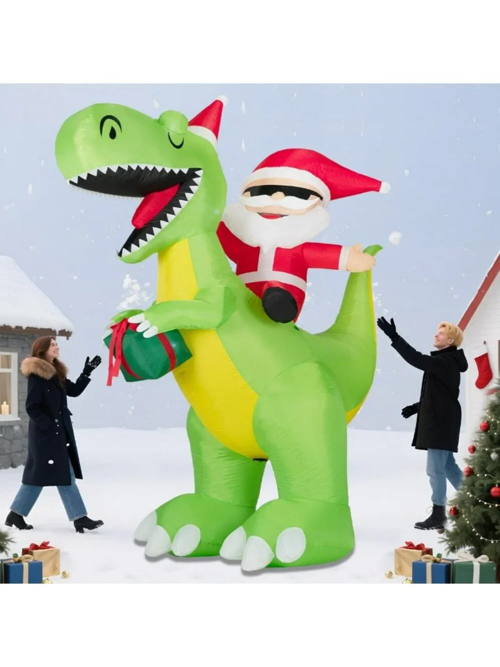 8FT Inflatable Santa Riding Dinosaur Christmas Decoration for Outdoor